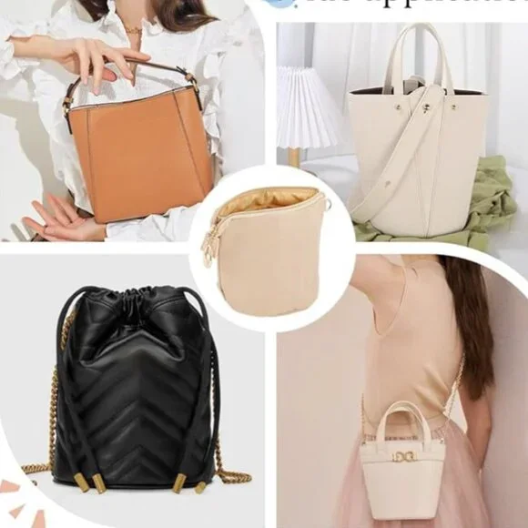 Purse Insert Nylon Tote Bag Organizer with Zipper, Inside Liner Shaper Apricot - Picture 4 of 14